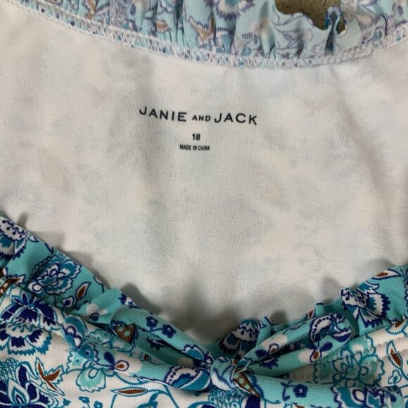 Janie And Jack Blue Floral Puff Sleeve Swim Crop Top UPF 50 Girl’s 18 - Picture 3 of 4